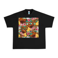 Black chicken and chicks with flowers seamless pattern Urban Heavy Tee - FaDigitalArtStudio