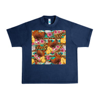 Navy chicken and chicks with flowers seamless pattern Urban Heavy Tee - FaDigitalArtStudio