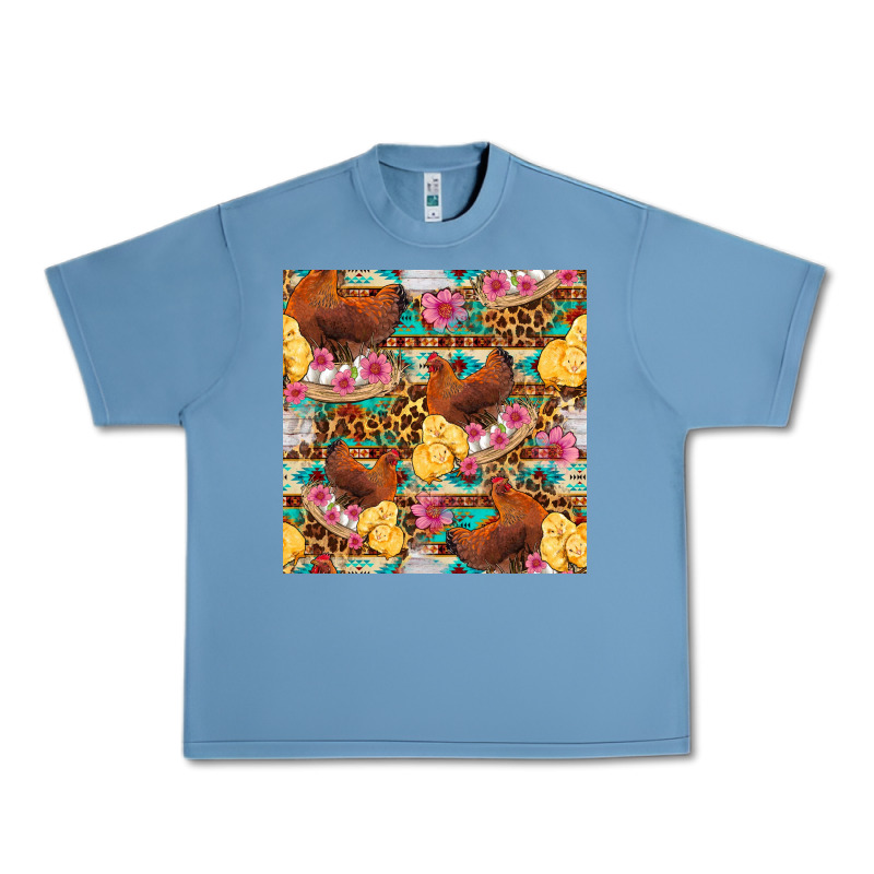 Chicken And Chicks With Flowers Seamless Pattern Urban Heavy Tee by FaDigitalArtStudio | Teevron