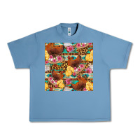 Pebble Blue chicken and chicks with flowers seamless pattern Urban Heavy Tee - FaDigitalArtStudio