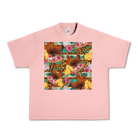 Salmon chicken and chicks with flowers seamless pattern Urban Heavy Tee - FaDigitalArtStudio