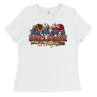 White Take me out to ball game baseball Ladies Tee - HowdyJamesFarm
