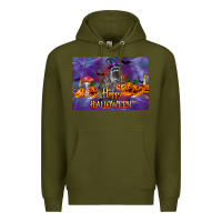 Army Green Happy Halloween Raccoon Premium Hoodie - LillyAllenDesigns