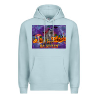 Blue Mist Happy Halloween Raccoon Premium Hoodie - LillyAllenDesigns