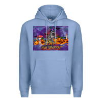 Colony Blue Happy Halloween Raccoon Premium Hoodie - LillyAllenDesigns