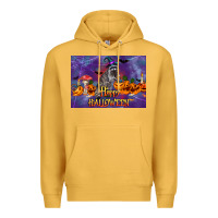 Mustard Happy Halloween Raccoon Premium Hoodie - LillyAllenDesigns