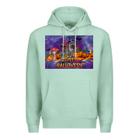 Seafoam Happy Halloween Raccoon Premium Hoodie - LillyAllenDesigns