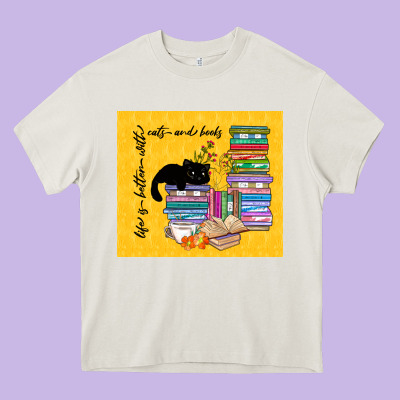 Life Is Better With Cats And Books Heavy Core Tee Designed By Tumblerdesignbyshophia