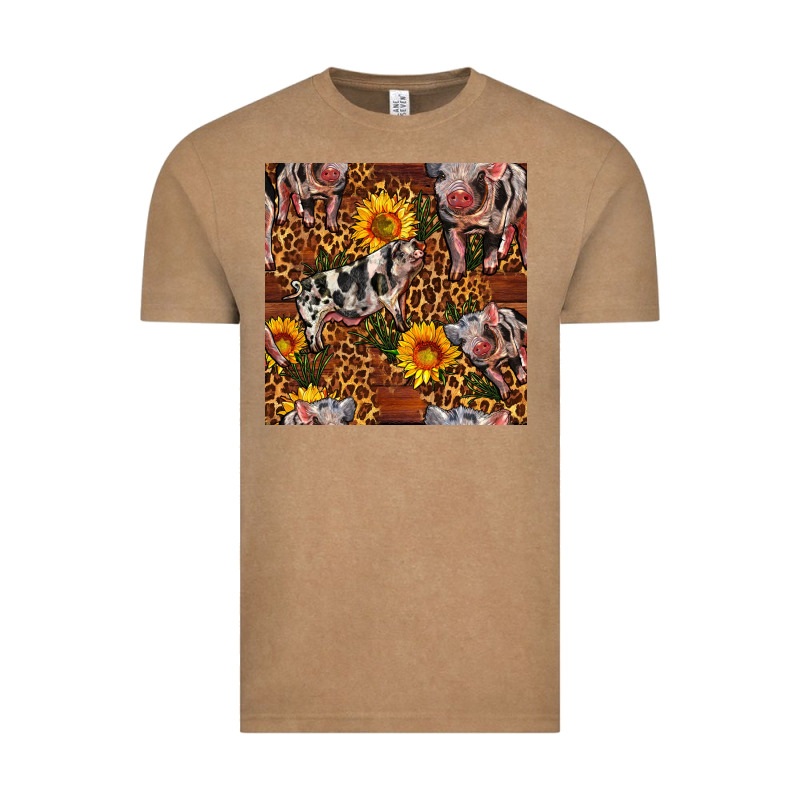 Western Spotted Pig With Sunflowers Seamless Vintage Tee by FaDigitalArtStudio | Teevron