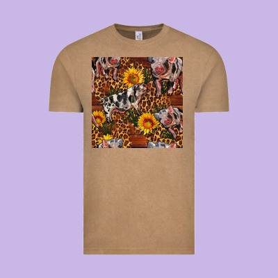 Western Spotted Pig With Sunflowers Seamless Vintage Tee Designed By Fadigitalartstudio