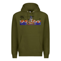Army Green Happy Halloween Raccon Premium Hoodie - LillyAllenDesigns
