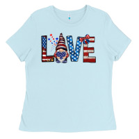 Baby Blue 4th Of July love gnome Ladies Tee - HowdyJamesFarm