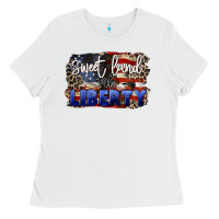 White Sweet land of liberty 4th of july Ladies Tee - CowGirlArtShop