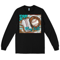 Black Baseball Play Ball With Leopard Mousepad Long Sleeve Tee - BundleAndBundleShop