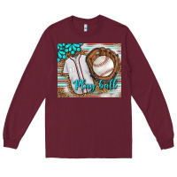 Burgundy Baseball Play Ball With Leopard Mousepad Long Sleeve Tee - BundleAndBundleShop