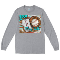 Heather Grey Baseball Play Ball With Leopard Mousepad Long Sleeve Tee - BundleAndBundleShop