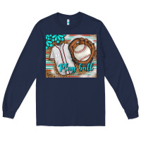 Navy Baseball Play Ball With Leopard Mousepad Long Sleeve Tee - BundleAndBundleShop