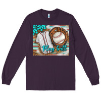 Plum Baseball Play Ball With Leopard Mousepad Long Sleeve Tee - BundleAndBundleShop