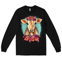 Black Floral Cow Long Sleeve Tee - RanaPortraitStore