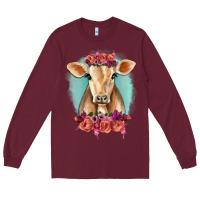 Burgundy Floral Cow Long Sleeve Tee - RanaPortraitStore