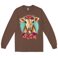 Chestnut Floral Cow Long Sleeve Tee - RanaPortraitStore