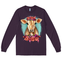 Plum Floral Cow Long Sleeve Tee - RanaPortraitStore