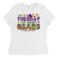 White On Tuesday we wear beads Ladies Tee - HowdyJamesFarm