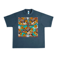 Chicken With Eggs And Sunflowers Seamles Pattern Urban Heavy Tee | Teevron