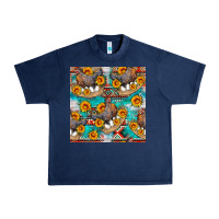 Navy chicken with eggs and sunflowers seamles pattern Urban Heavy Tee - FaDigitalArtStudio