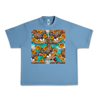 Pebble Blue chicken with eggs and sunflowers seamles pattern Urban Heavy Tee - FaDigitalArtStudio