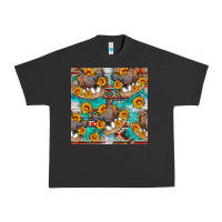 Pigment Black chicken with eggs and sunflowers seamles pattern Urban Heavy Tee - FaDigitalArtStudio
