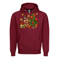 Burgundy reindeer and christmas tree Zipper Hoodie - AdoDesignShop