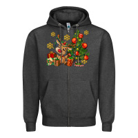 Charcoal Heather reindeer and christmas tree Zipper Hoodie - AdoDesignShop