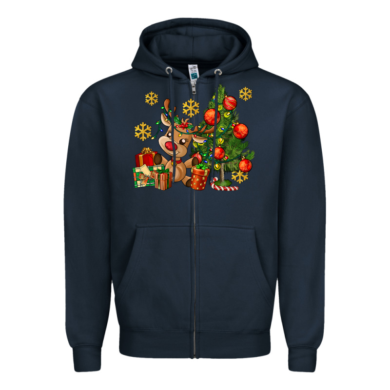 Reindeer And Christmas Tree Zipper Hoodie by AdoDesignShop | Teevron
