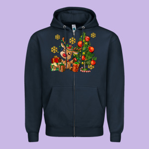Reindeer And Christmas Tree Zipper Hoodie Designed By Adodesignshop