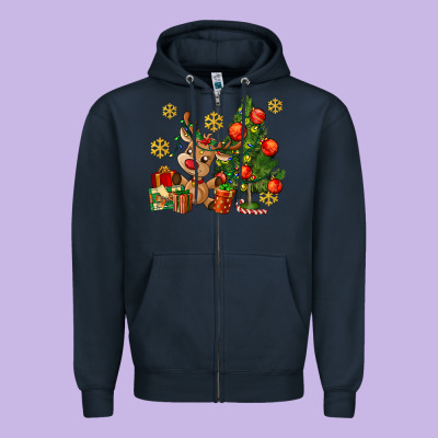 Reindeer And Christmas Tree Zipper Hoodie Designed By Adodesignshop