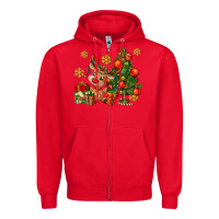 Red reindeer and christmas tree Zipper Hoodie - AdoDesignShop