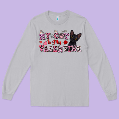 My Cat Is My Valentine Long Sleeve Tee Designed By Fadigitalartstudio