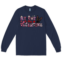 Navy my cat is my valentine Long Sleeve Tee - FaDigitalArtStudio