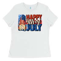 White Happy 4th of july gnome Ladies Tee - CowGirlArtShop