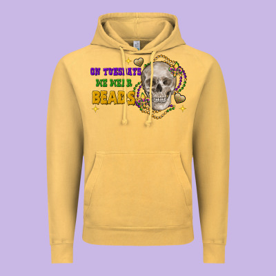 On Tuesdays We Wear Beads Skull Vintage Hoodie Designed By Fadigitalartstudio