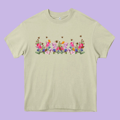 Wild Flowers Heavy Core Tee Designed By Tumblerdesignbyshophia