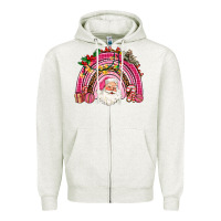 Oatmeal Heather pink christmas rainbow Zipper Hoodie - AdoDesignShop