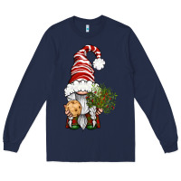 Navy Christmas Gnome With Cookie Long Sleeve Tee - BundleAndBundleShop