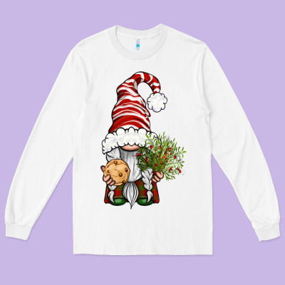 Christmas Gnome With Cookie Long Sleeve Tee Designed By Bundleandbundleshop