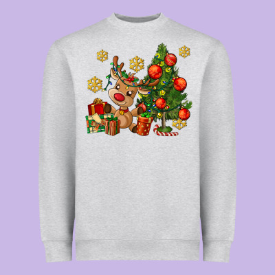 Reindeer And Christmas Tree Heavyweight Sweatshirt Designed By Adodesignshop