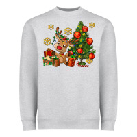 Heather Grey reindeer and christmas tree Heavyweight Sweatshirt - AdoDesignShop