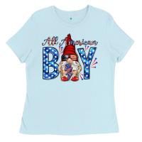 Baby Blue All American boy with gnome Ladies Tee - HowdyJamesFarm