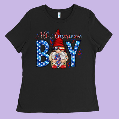 All American Boy With Gnome Ladies Tee Designed By Howdyjamesfarm