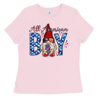 Bubblegum Pink All American boy with gnome Ladies Tee - HowdyJamesFarm
